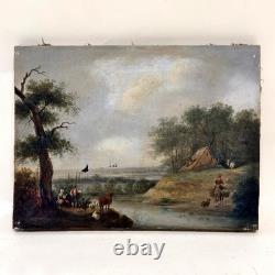 Old HST Painting Animated Landscape River 19th Century Philippe Budelot To Restore
