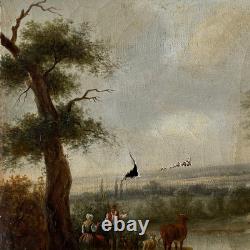 Old HST Painting Animated Landscape River 19th Century Philippe Budelot To Restore