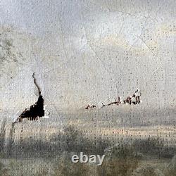 Old HST Painting Animated Landscape River 19th Century Philippe Budelot To Restore