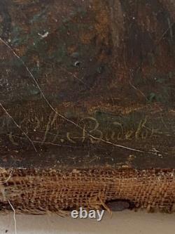 Old HST Painting Animated Landscape River 19th Century Philippe Budelot To Restore