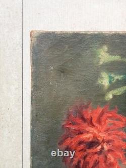 Old Impressionist Painting Flower Bouquet Oil on Canvas Signature