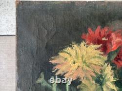 Old Impressionist Painting Flower Bouquet Oil on Canvas Signature