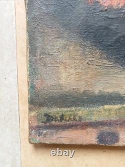 Old Impressionist Painting Flower Bouquet Oil on Canvas Signature