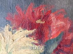 Old Impressionist Painting Flower Bouquet Oil on Canvas Signature