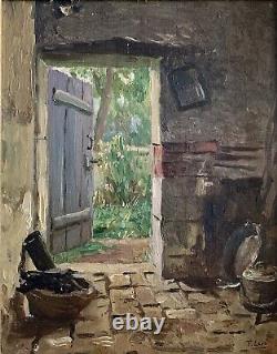 Old Interior Painting of a Cabin Impressionist Frederic Louis Levé FLevé