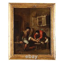 Old Interior Scene Painting on Canvas 18th-19th Century