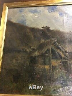 Old Landscape Oil On Canvas Late Nineteenth Impressionism To Restore