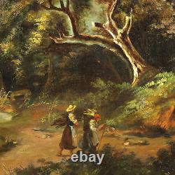 Old Landscape Painting Oil on Canvas Italy 1862