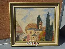 Old Landscape Painting signed Hameau de Paix Oil on Panel 61 x 54 cm