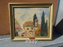 Old Landscape Painting signed Hameau de Paix Oil on Panel 61 x 54 cm