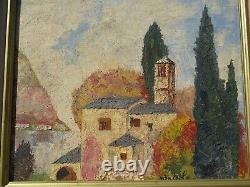 Old Landscape Painting signed Hameau de Paix Oil on Panel 61 x 54 cm
