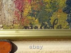 Old Landscape Painting signed Hameau de Paix Oil on Panel 61 x 54 cm