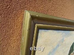 Old Landscape Painting signed Hameau de Paix Oil on Panel 61 x 54 cm