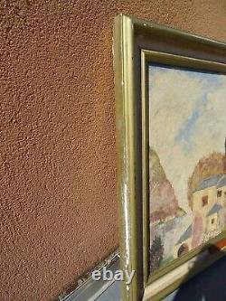 Old Landscape Painting signed Hameau de Paix Oil on Panel 61 x 54 cm