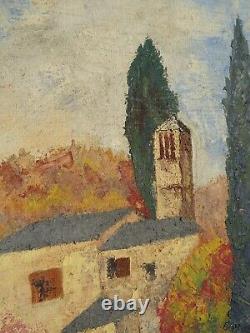 Old Landscape Painting signed Hameau de Paix Oil on Panel 61 x 54 cm
