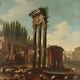 Old Landscape Painting With Ruins From The '700-'800 Oil On Canvas
