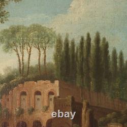 Old Landscape Painting with Ruins from the '700-'800 Oil on Canvas