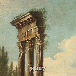 Old Landscape Painting with Ruins from the '700-'800 Oil on Canvas