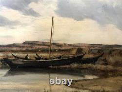 Old Landscape Tableau The Boats Oil on Panel Pierre PIGNOLAT (1838-1913)