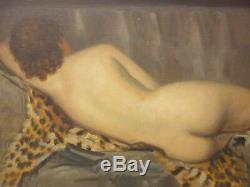Old Large Oil On Canvas Woman Naked Nude Signed Lesage