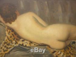 Old Large Oil On Canvas Woman Naked Nude Signed Lesage