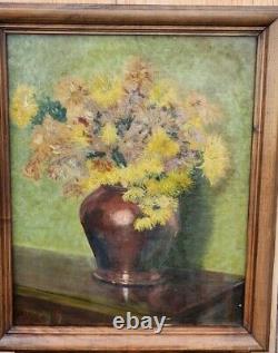 Old Large Oil Painting On Canvas Bouquet Of Flowers