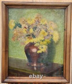 Old Large Oil Painting On Canvas Bouquet Of Flowers