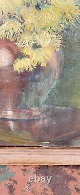 Old Large Oil Painting On Canvas Bouquet Of Flowers