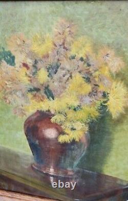 Old Large Oil Painting On Canvas Bouquet Of Flowers