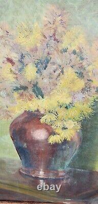 Old Large Oil Painting On Canvas Bouquet Of Flowers