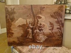 Old Large Oil Painting on Canvas Romantic Scene, 19th Century