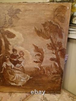 Old Large Oil Painting on Canvas Romantic Scene, 19th Century