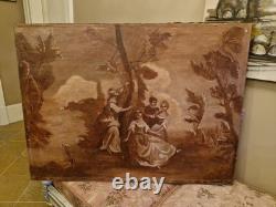 Old Large Oil Painting on Canvas Romantic Scene, 19th Century