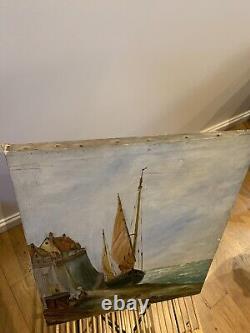 Old Marine Oil Painting on Canvas by E. Coupet 1951