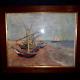 Old Marine Painting Brittany Coastal Scene Fishing Boats Signed At The Bottom Of The Painting
