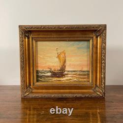 Old Marine Painting Sailboat Signed FOURNIER Oil on Wood 1920s