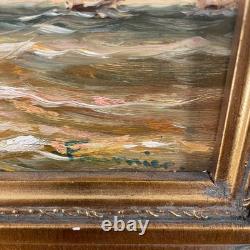 Old Marine Painting of a Sailboat Signed FOURNIER Oil on Wood 1920s