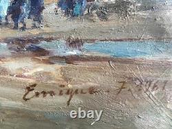 Old Marine Painting on Canvas Signed 60s