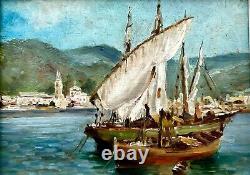 Old Marine Table Oil on Wood Attributed to Carlo Garino (1864-1944)