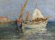 Old Navy Oil On Cardboard Strong Showing Sailboats On The Sea Signed