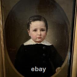 Old Oil/Canvas Louis Joseph Digout XIXth Century Portrait of a Child
