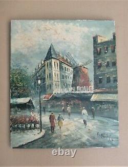 Old Oil On Canvas 1960 Signed Burnett Moulin Rouge
