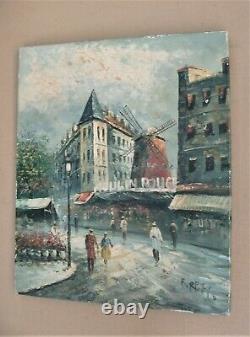 Old Oil On Canvas 1960 Signed Burnett Moulin Rouge