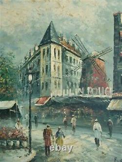 Old Oil On Canvas 1960 Signed Burnett Moulin Rouge