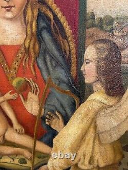 Old Oil On Canvas, Golden Frame, Virgin To Child, D After Han Memling