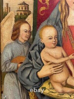 Old Oil On Canvas, Golden Frame, Virgin To Child, D After Han Memling