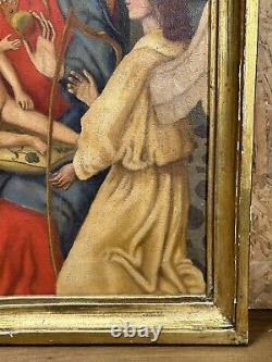 Old Oil On Canvas, Golden Frame, Virgin To Child, D After Han Memling