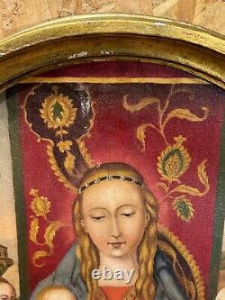 Old Oil On Canvas, Golden Frame, Virgin To Child, D After Han Memling