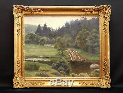 Old Oil On Canvas Impressionist Signature Representing A Forest Landscape