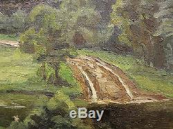 Old Oil On Canvas Impressionist Signature Representing A Forest Landscape